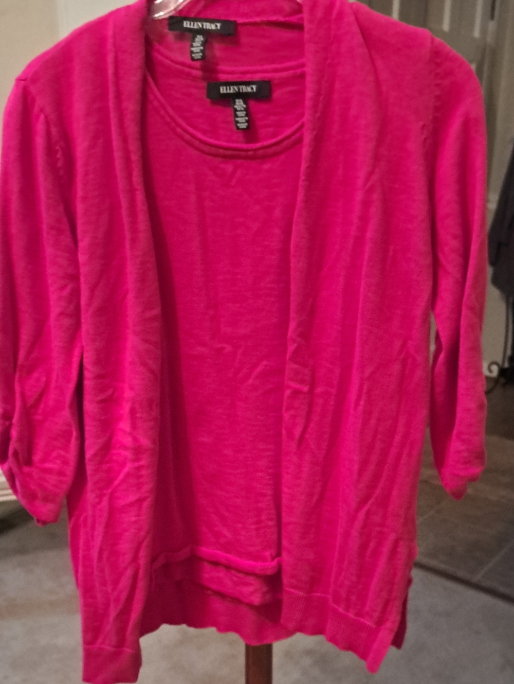 Ellen Tracy Vibrant Pink Open-Front Cardigan Combo